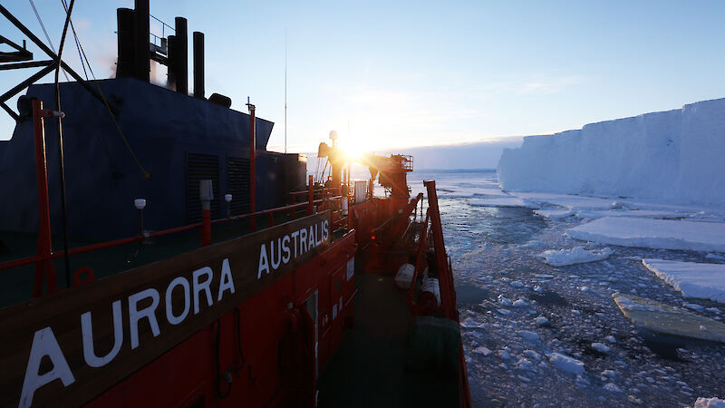 The Aurora Australis alongside the Totten Glacier