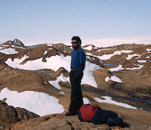 Dr Davidson at Garnet Knob in the Larsemann Hills, February 1991