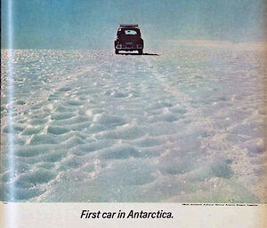 A Volkswagen publicity poster for the Antarctica 1 car that appeared in the Australian Women’s Weekly on July 10, 1963