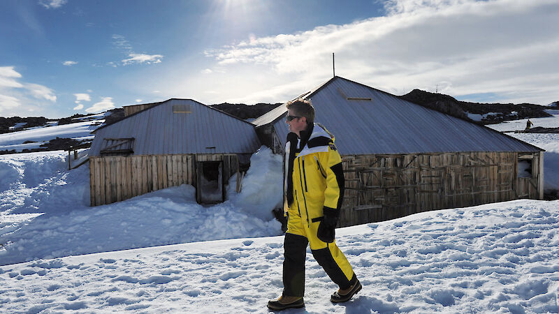 Dr Tony Fleming at Mawson’s Huts during the commemorative centenary voyage in 2012
