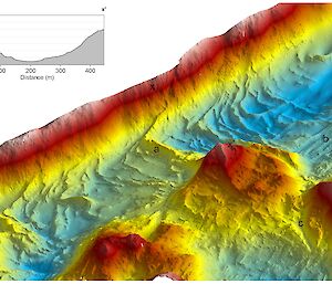 A three dimensional representation of the seabed features in Newcomb Bay