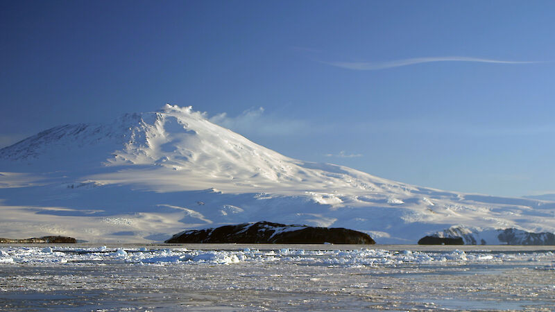 Active volcano, Mount Erebus, on Ross Island, Antarctica.