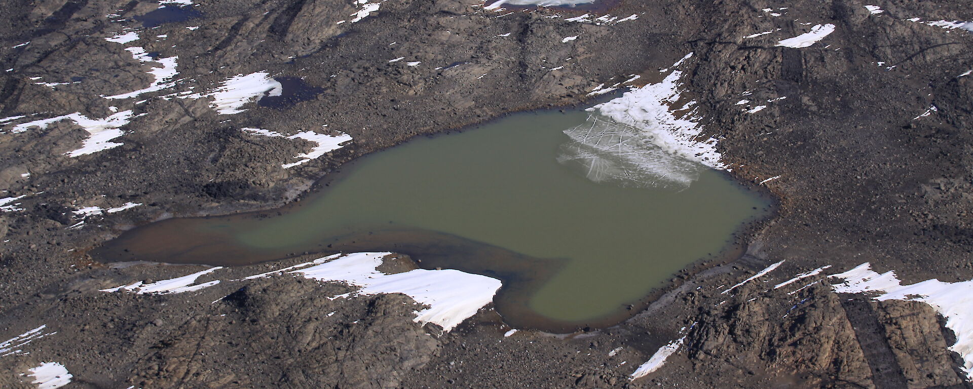 Aerial view of Organic Lake in Antarctica
