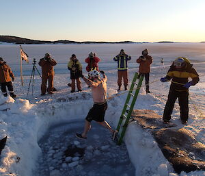 Steve takes the plunge for the mid-winter swim.