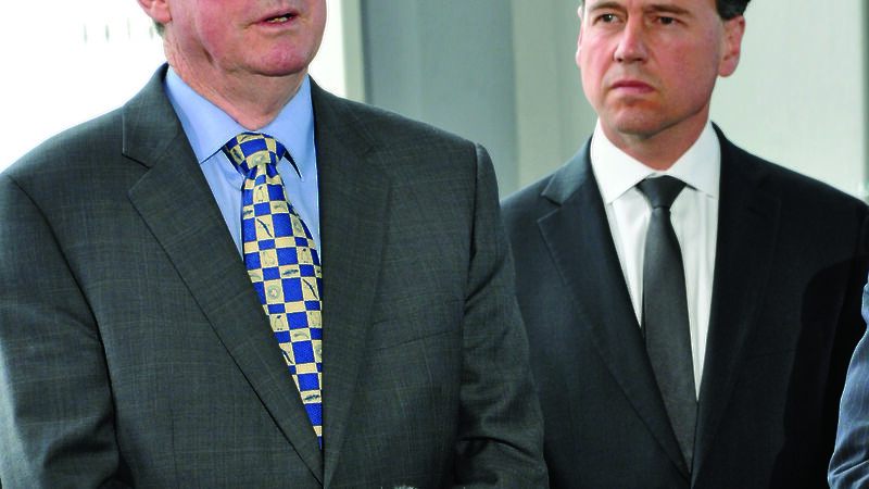 Dr Tony Press (left) and Environment Minister Greg Hunt at the launch of the 20 year Australian Antarctic Strategic Plan report