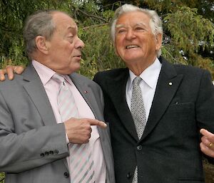 Former Australian Prime Minister Bob Hawke with former French Prime Minister Michel Rocard, during 20th anniversary celebrations of the signing of the Madrid Protocol in 2011