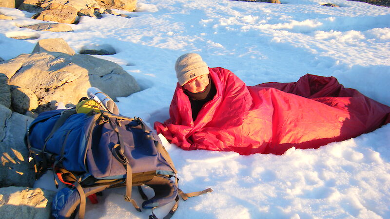 John prepares to spend a night in a bivvy.