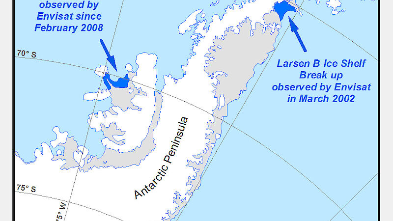 Map of the Antarctic Peninsula showing the location of the Wilkins Ice Shelf.