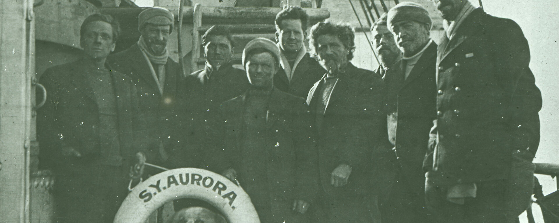 Old photograph of the seven survivors of the Ross Sea Party