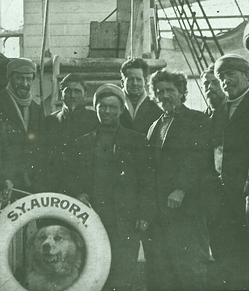 Old photograph of the seven survivors of the Ross Sea Party