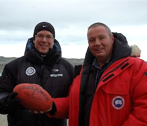 Prince Albert (left) and Davis Station Leader Bill de Bruyn.