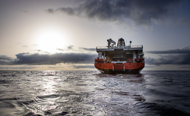 Stern view of Nuyina in the ocean.