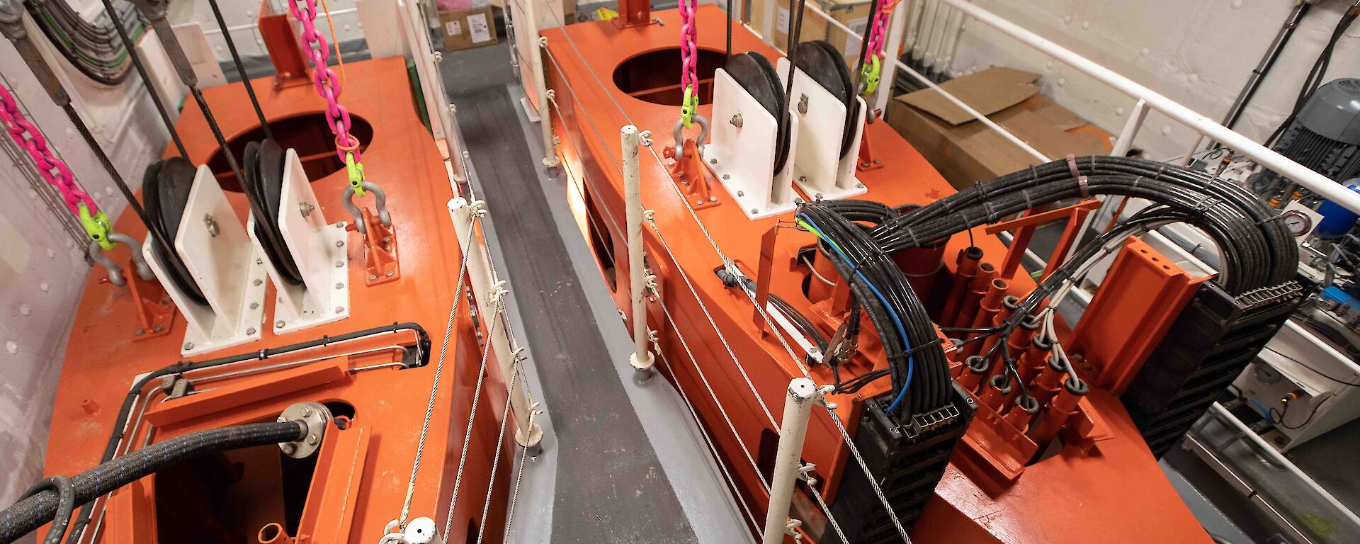 Two drop keels in place on the ship.