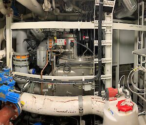 The ballast water treatment plant on the ship.