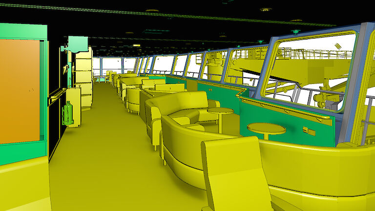 3D model render of the observation bridge/deck port wing.