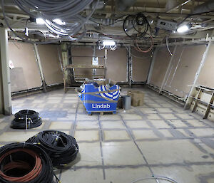 Looking to the starboard wing of the observation bridge/deck, with cables and pipework visible.