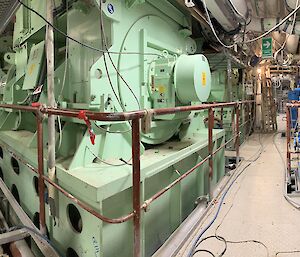 The Nuyina’s diesel generators are uncovered and being connected.