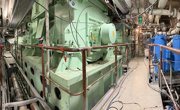 The Nuyina’s diesel generators are uncovered and being connected.