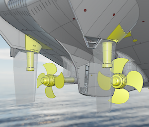 Graphical representation of how the propellers will look once installed.