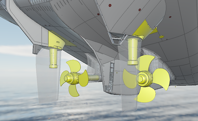 Graphical representation of how the propellers will look once installed.