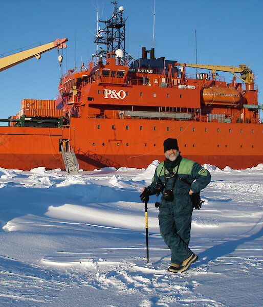 Dr John Cadden on the sea ice near the Aurora Australis