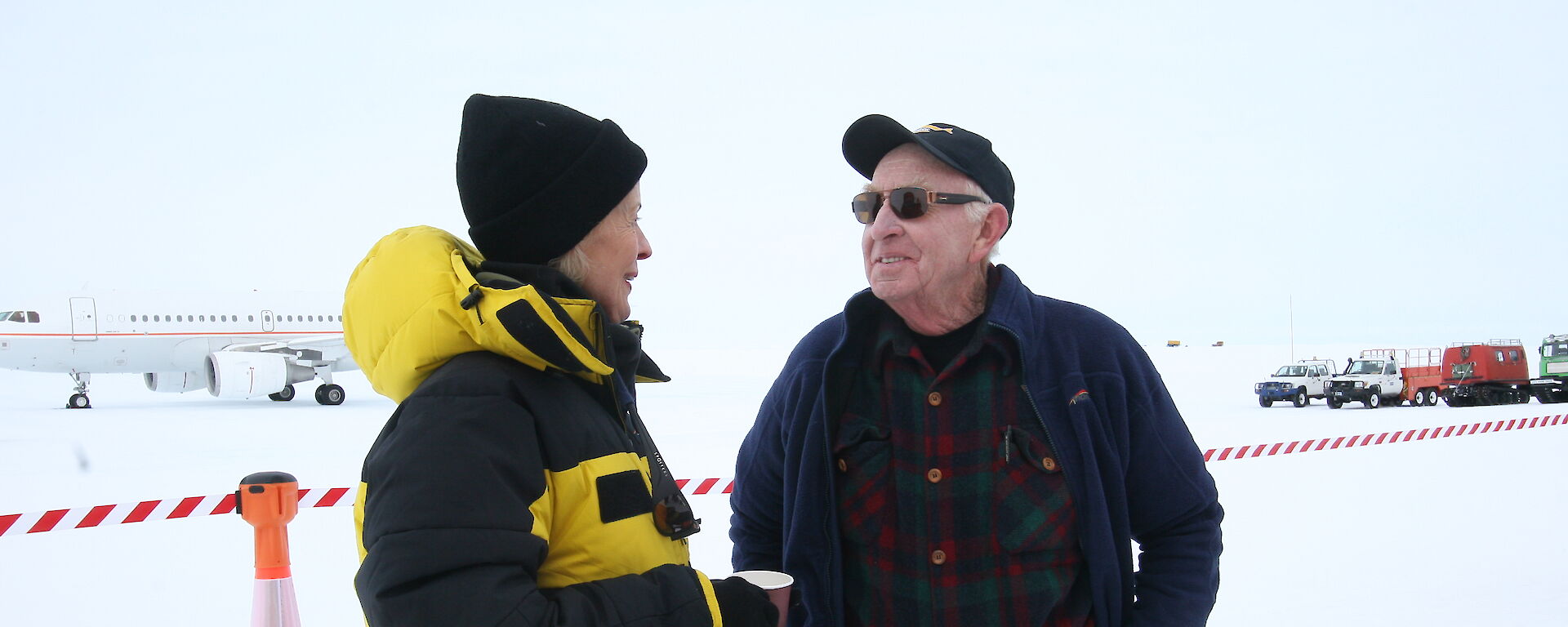 Bob Rowland talking to Dame Quentin Bryce AD CVO, at Wilkins Runway