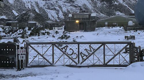 Macquarie Island station covered in snow
