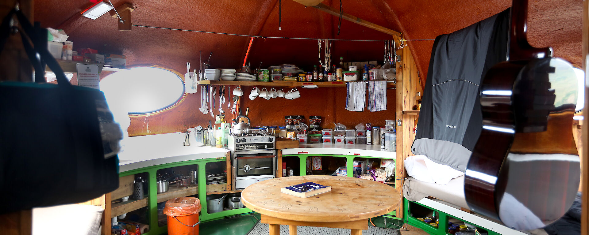 Inside a small field hut