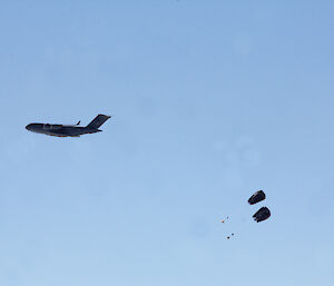 Parachutes being deployed from a plane