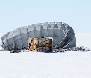 Parachute with cargo on the ice