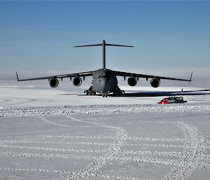 large transport plane on ice runway