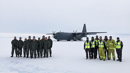 Hercules C-130J crew and Wilkins Aerodrome staff