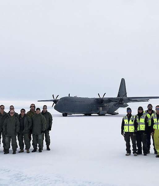 Hercules C-130J crew and Wilkins Aerodrome staff