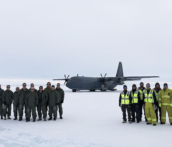 Hercules C-130J crew and Wilkins Aerodrome staff