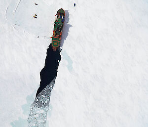 Aerial of Aurora Australis during resupply