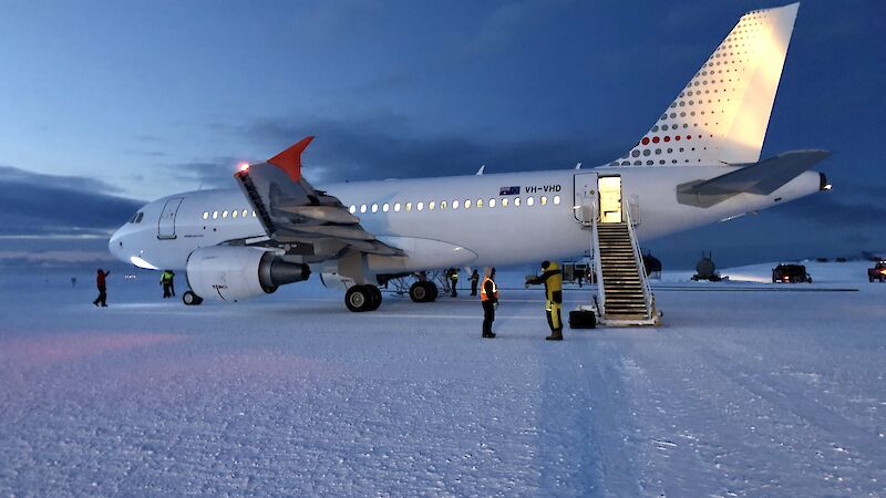 Australia’s Airbus A319 on the ground at McMurdo base, during medical evacuation of an expeditioner