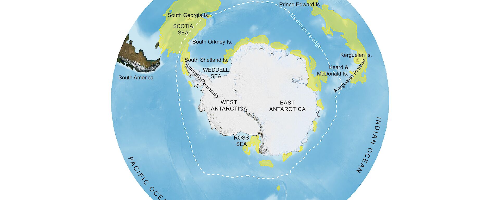 Map of Antarctica showing the location of ecologically important areas.