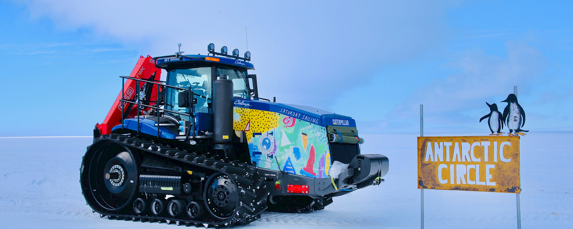 Tractor with artwork decal at Antarctic Circle