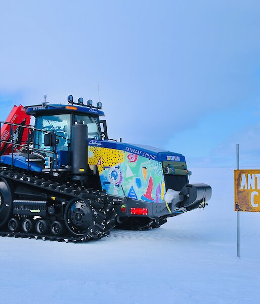 Tractor with artwork decal at Antarctic Circle