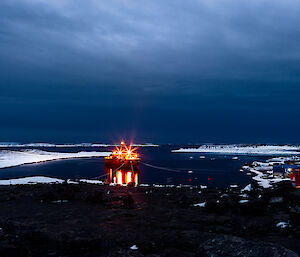 Aurora Australis icebreaker moored in Horseshoe Harbour, Mawson station