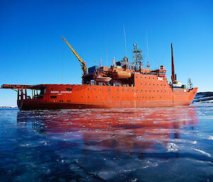 Aurora Australis icebreaker moored in Horseshoe Harbour, Mawson station