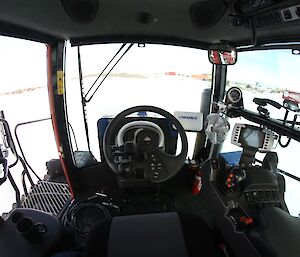 Interior view of the tractor cab