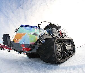 The tractor parked on the snow