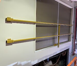 Safety hand railing on the access doors