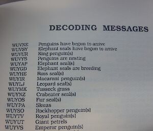 The decoding message page in the Code Book