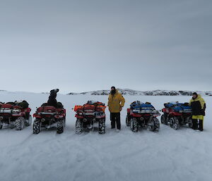 Expeditioners and quad bikes on the ice