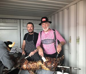 Casey chefs with a spit roast ready to serve