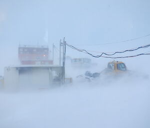 Aerodrome facilities covered in a blizzard