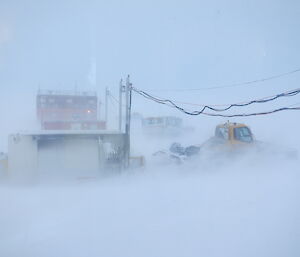 Aerodrome facilities covered in a blizzard