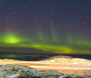 A constantly changing multi-coloured aurora over Newcomb Bay recently